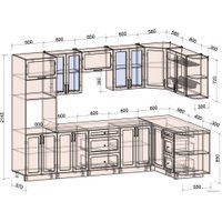 Готовая кухня Интерлиния Тренд 1.68x3.0 ВТ правая (луна/белый/серый каспий)