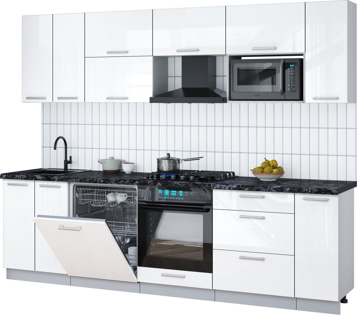 

Готовая кухня Интерлиния Мила Gloss 2.7-ПМ2 (белый глянец/белый глянец/кастилло темный)