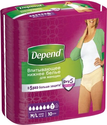 

Трусы-подгузники для взрослых Depend Для женщин M/L (10 шт)