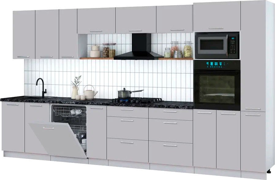 

Готовая кухня Интерлиния Мила Gloss 3.8-ПМ1 (грей/грей/кастилло темный)