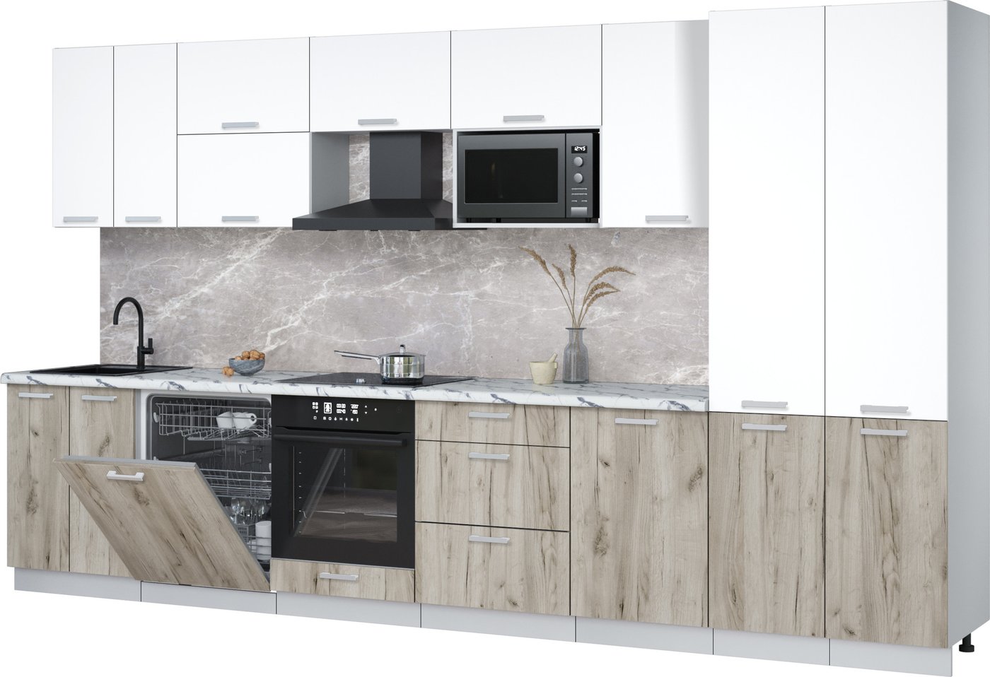 

Готовая кухня Интерлиния Мила Лайт 3.7-ПМ2 (белый платинум/дуб серый/белый гранит)