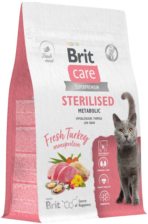 

Сухой корм для кошек Brit care Cat Sterilised Metabolic с индейкой 1.5 кг
