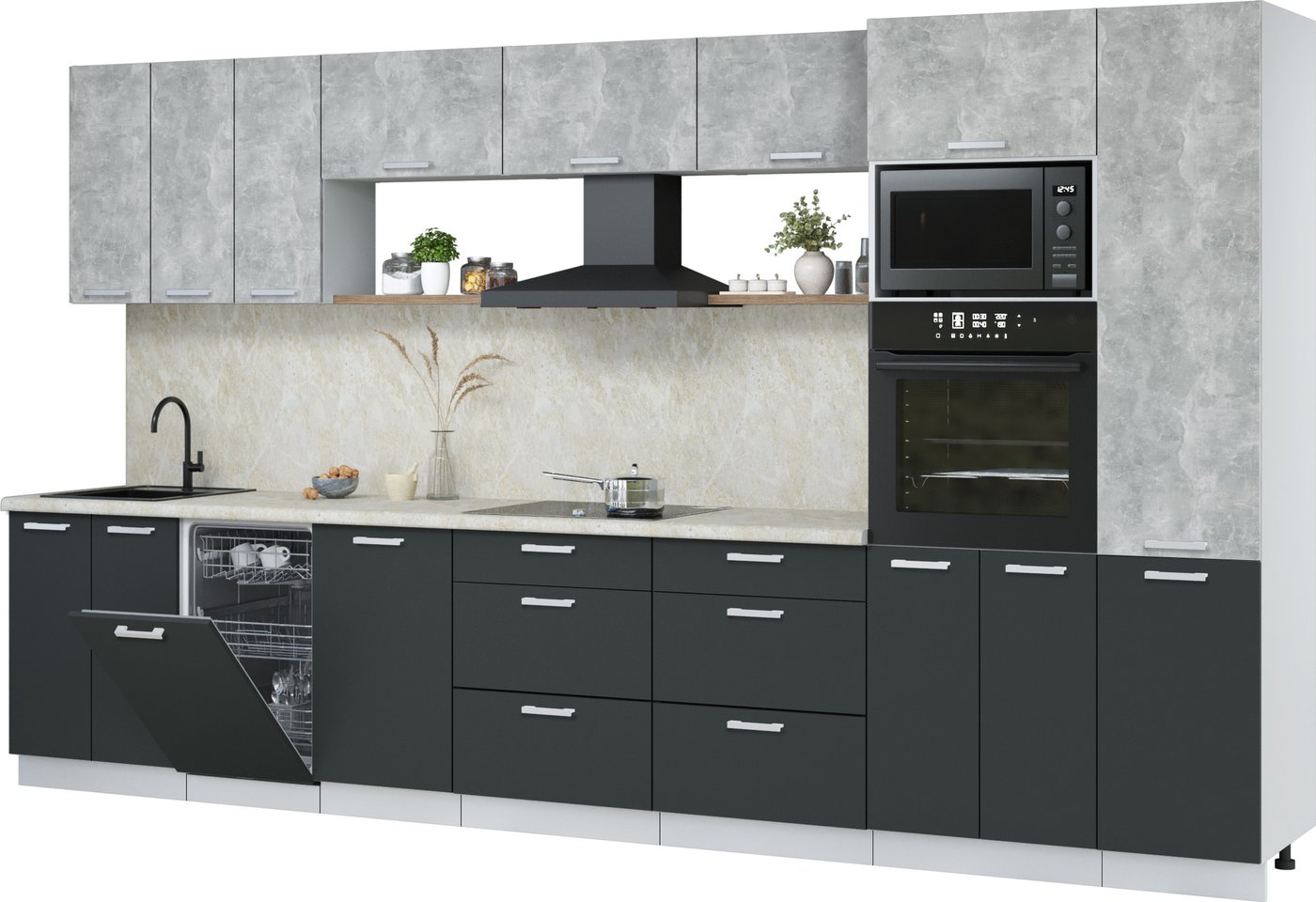 

Готовая кухня Интерлиния Мила Лайт 3.7-ПМ3 (бетон/антрацит/опал светлый)