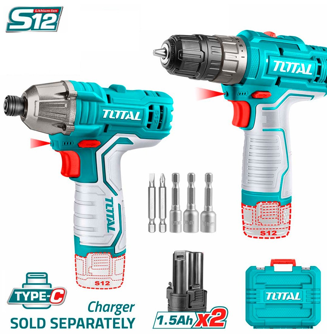 

Total TOSLI240586 (шуруповерт, винтоверт, 2 АКБ, кейс)