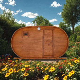 Овалобочка Бани Бел 2 метра с печным узлом (дверь ПВХ, форточка 60х60)