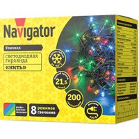 Светодиодная гирлянда Navigator NGF-S01-200RGBY-10-21.5m-230-C8-BL-IP44