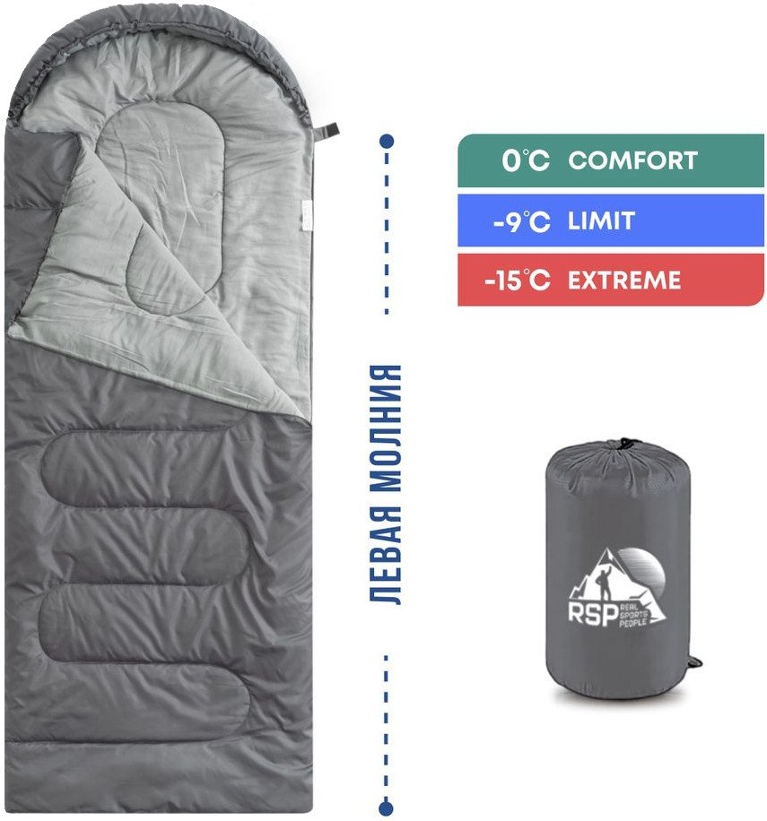 

Спальный мешок RSP Outdoors Sleep 450 L RipStop 2024 (серый, 220x75см, молния слева)