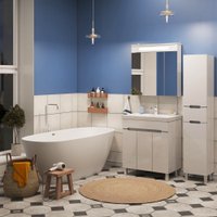  Runo Шкаф-пенал для ванной Парма 35 правый с корзиной (напольный/подвесной)