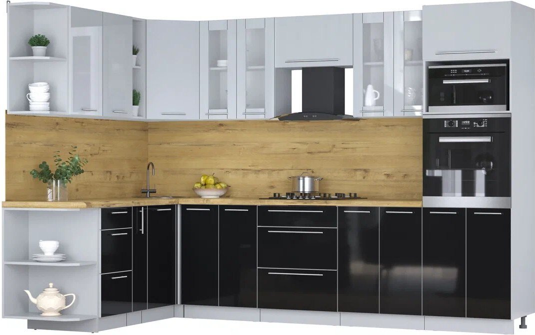 

Готовая кухня Интерлиния Мила Пластик 1.88x3.0 LV (туманный глянец/черный глянец/дуб бунратти)