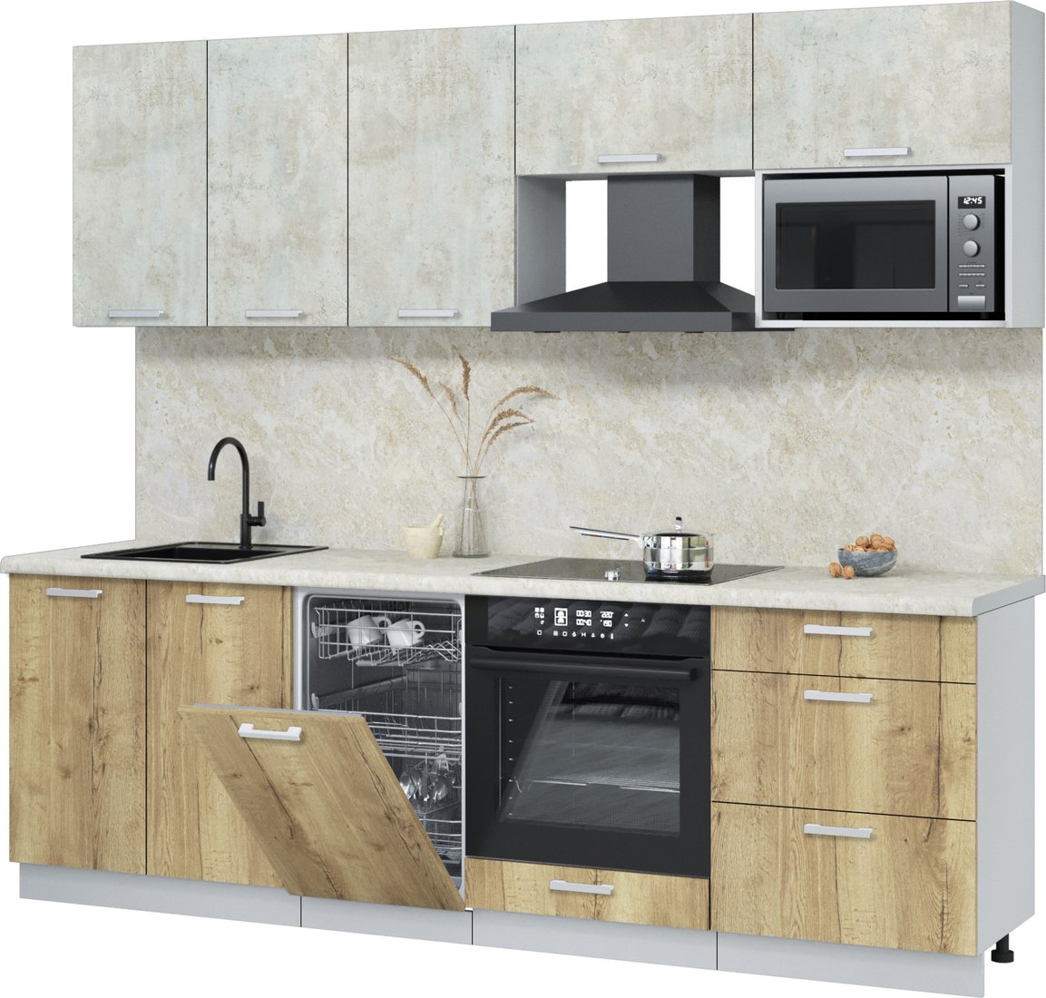 

Готовая кухня Интерлиния Мила Лайт 2.45-ПМ4 (бетон лайт/дуб золотой/опал светлый)