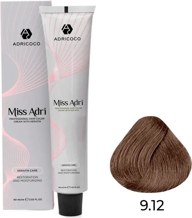 

Крем-краска Adricoco Miss Adri 9.12 (100мл, очень светлый блонд пепельный перламутровый)