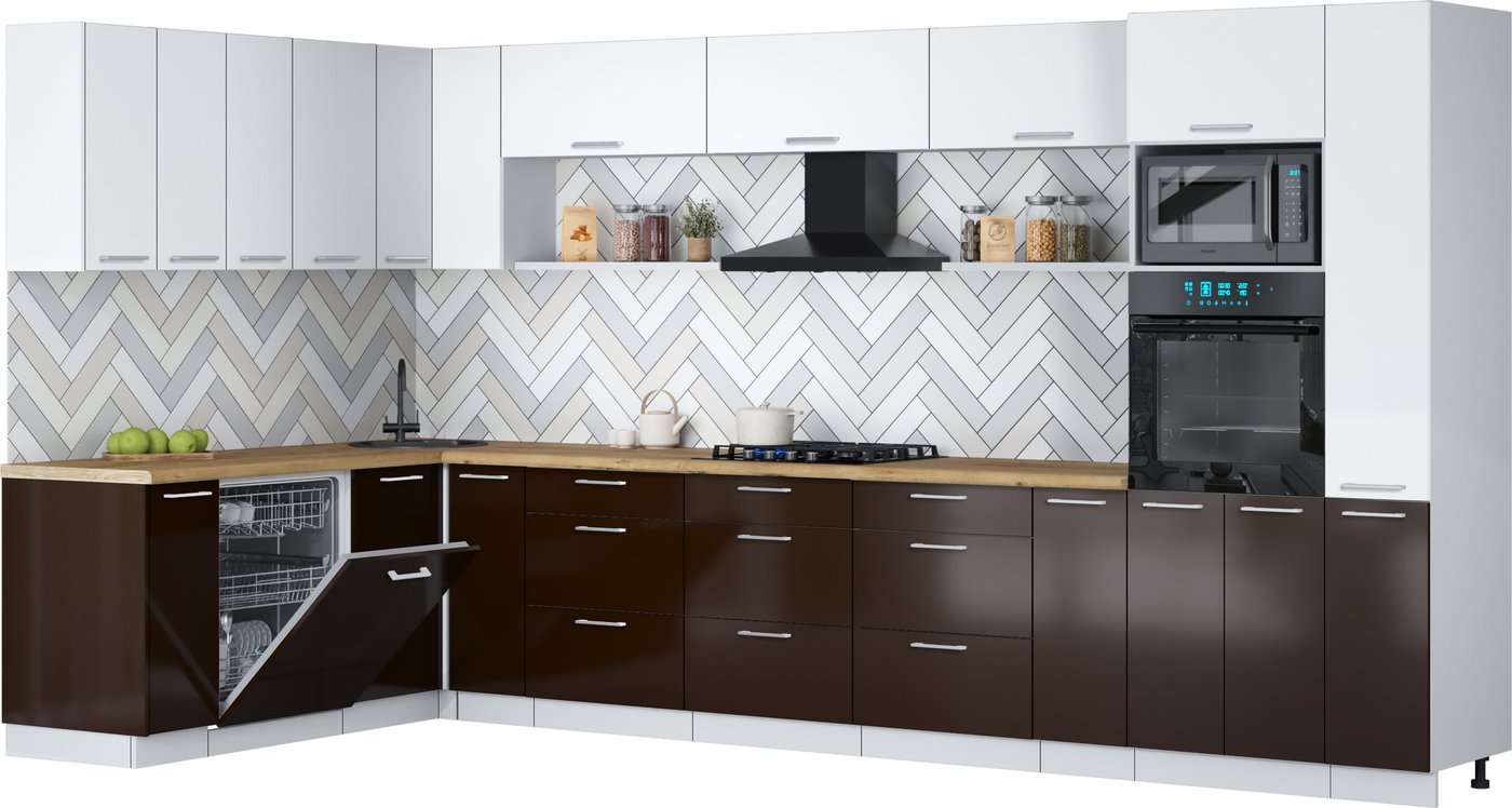 

Готовая кухня Интерлиния Мила Gloss 1.896х3.88 (шоколад глянец/белый/дуб бунратти)