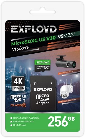 

Карта памяти Exployd Vision microSDXC 256GB EX256GCSDXC10-U3-V30 (с адаптером)