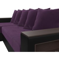 Угловой диван Лига диванов Дубай лайт левый (велюр фиолетовый/экокожа черный)