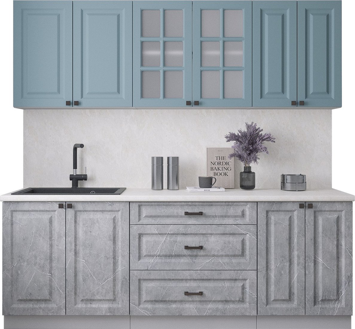 

Готовая кухня Интерлиния Мила Деко 2.2Б (керамика/океан/опал светлый)