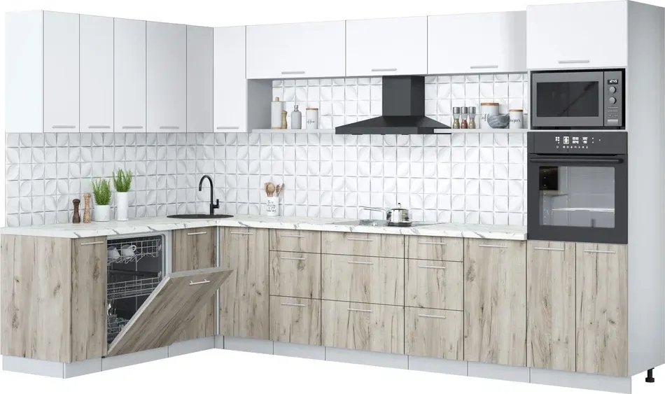 

Готовая кухня Интерлиния Мила Лайт 1.896х3.38-2 (белый платинум/дуб серый/белый гранит)