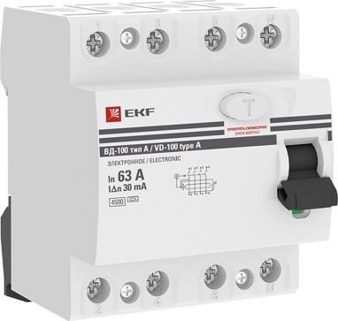

Устройство защитного отключения EKF PROxima ВД-100 4P 63А 30мА elcb-4-63-30-e-a-pro