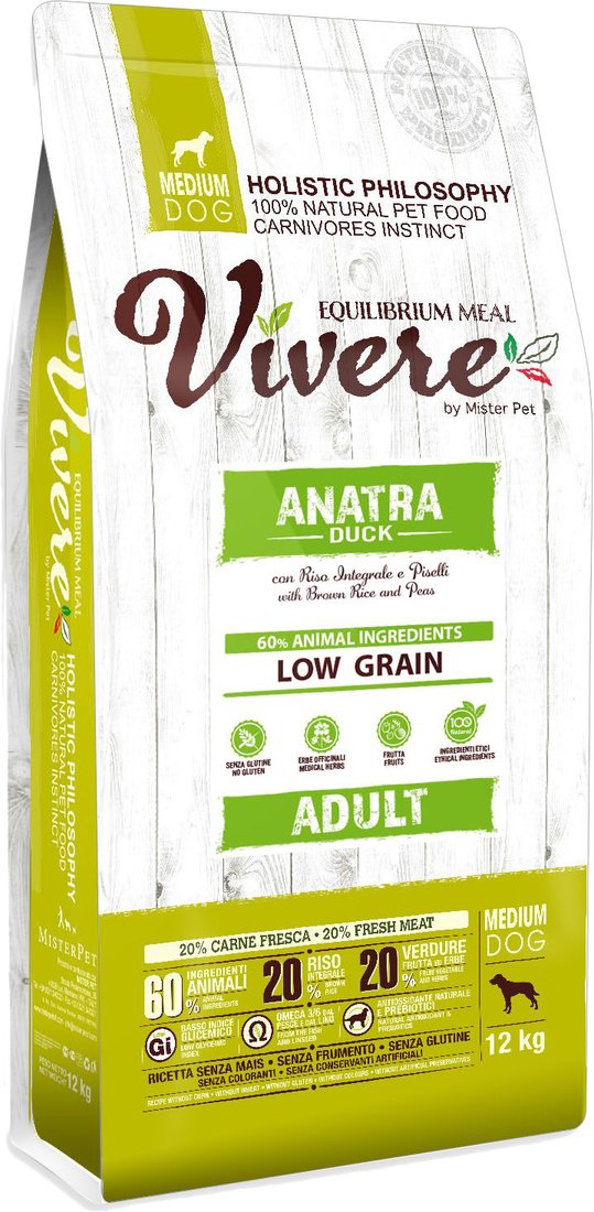 

Сухой корм для собак Vivere Medium Adult Duck 12 кг