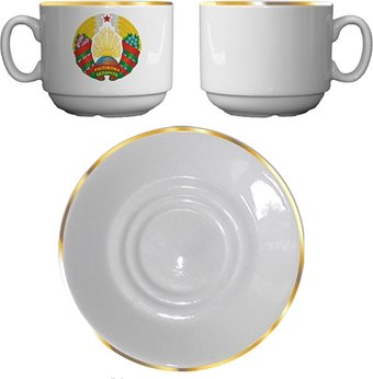 Чашка с блюдцем Добрушский фарфоровый завод Национальная герб 4С1380Ф34