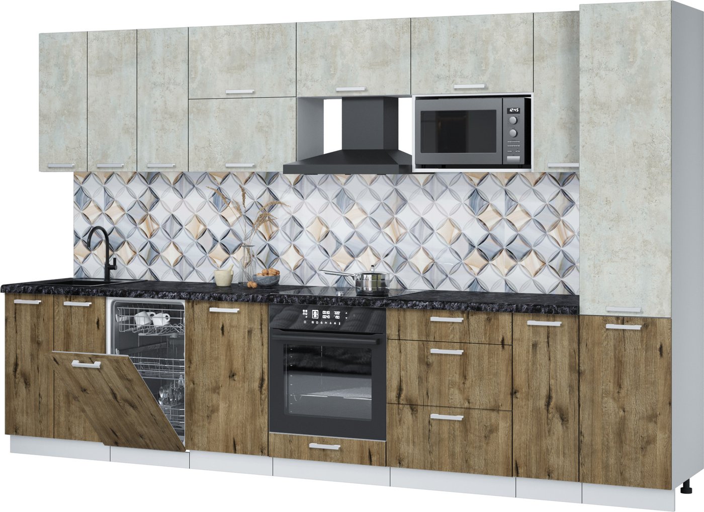 

Готовая кухня Интерлиния Мила Лайт 3.4-ПМ4 (бетон лайт/дуб веллингтон/кастилло темный)