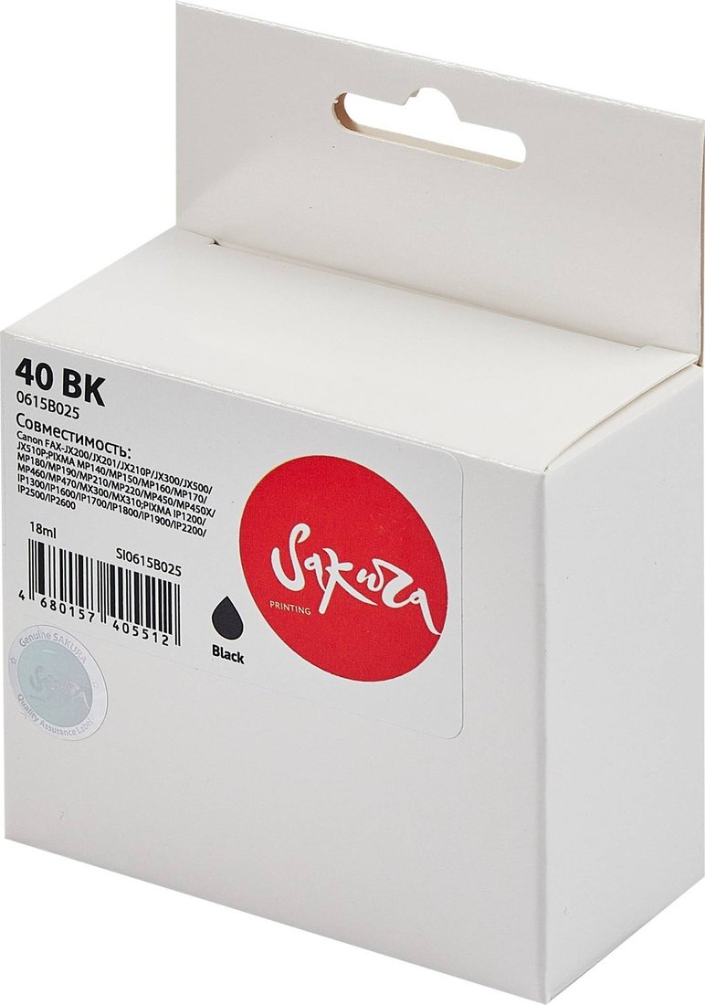 

Картридж Sakura Printing SI0615B025 (аналог Canon 40 BK)