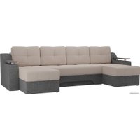 П-образный диван Лига диванов Сенатор 28925 (рогожка, бежевый/серый)