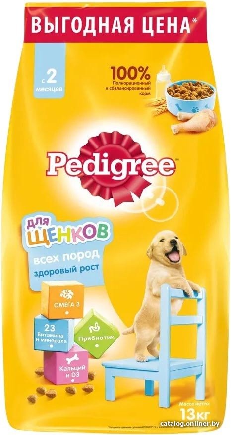 Сухой корм для собак Pedigree для щенков всех пород с 2 месяцев с курицей 13 кг