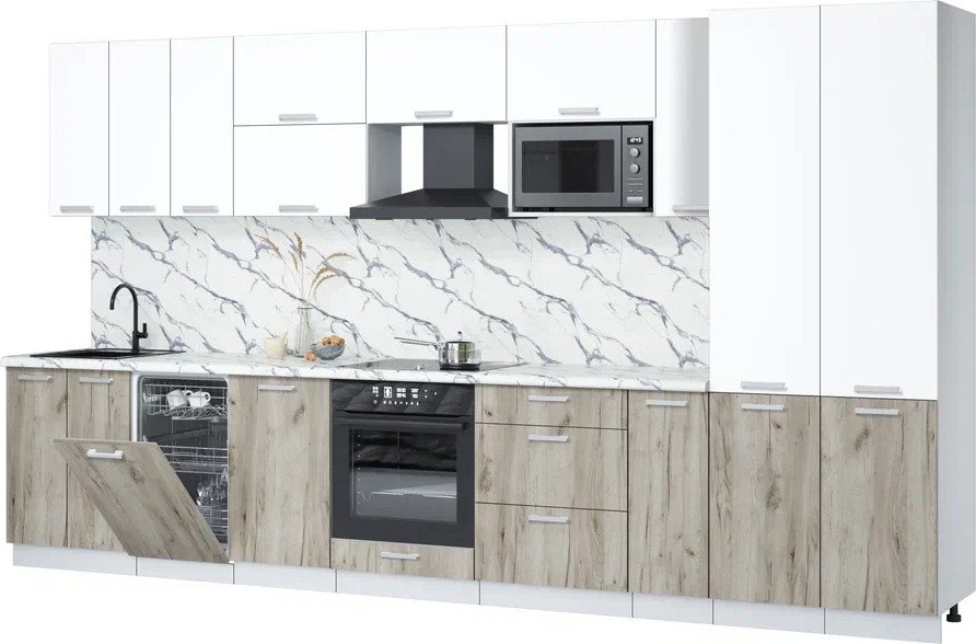 

Готовая кухня Интерлиния Мила Лайт 3.8-ПМ4 (белый платинум/дуб серый/белый гранит)