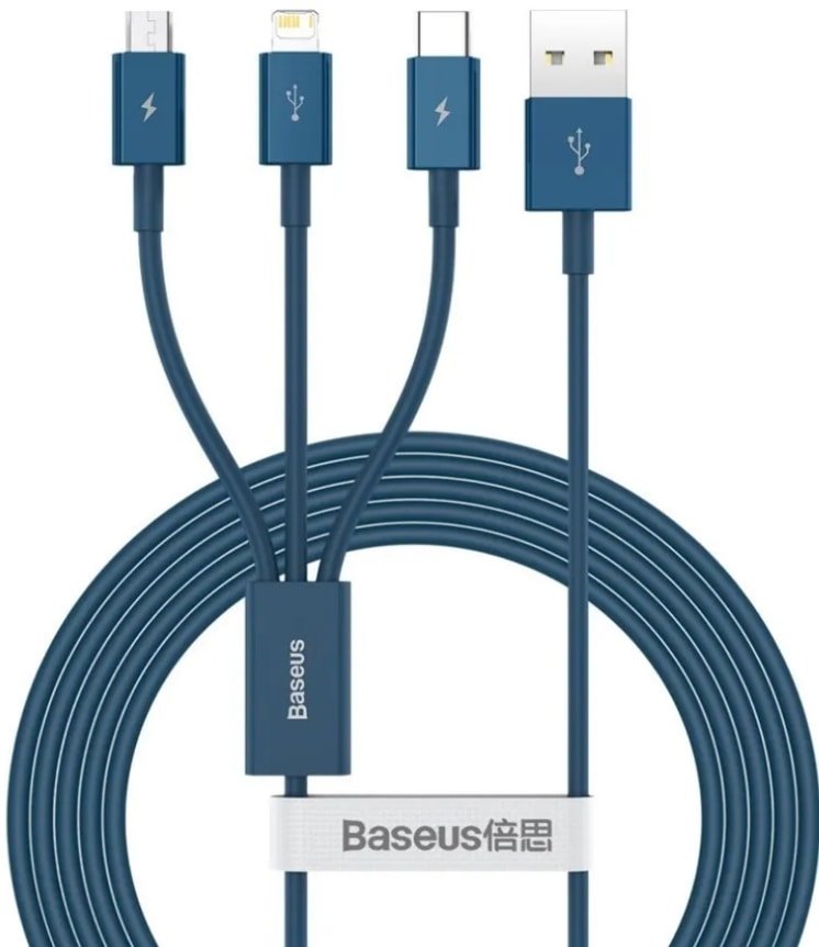 

Кабель Baseus CAMLTYS-03 USB-A - Lightning/microUSB/USB Type-C (1.5 м, синий)