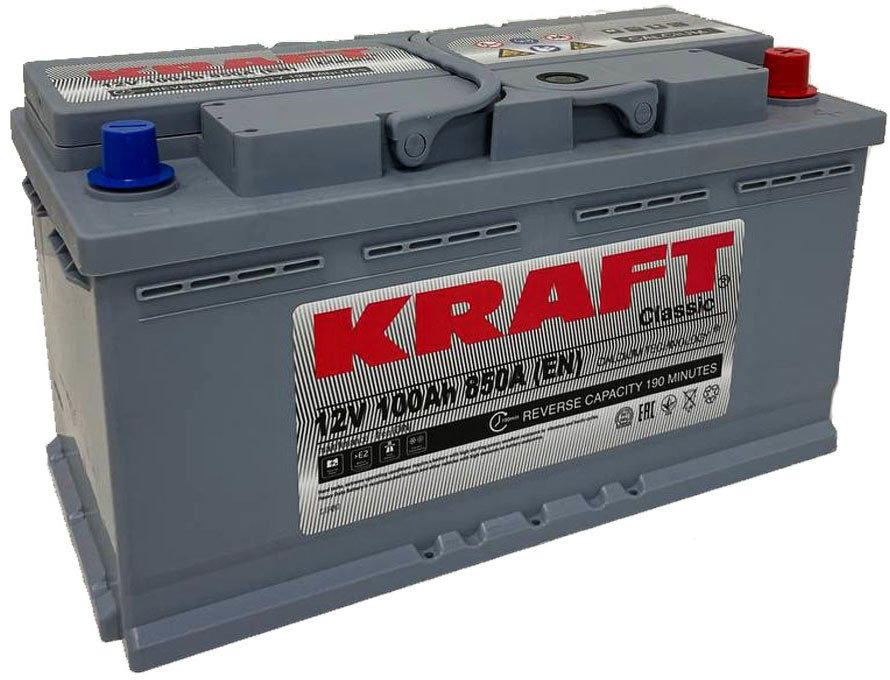 

Автомобильный аккумулятор KRAFT Classic 100 R+ низк. (100 А·ч)