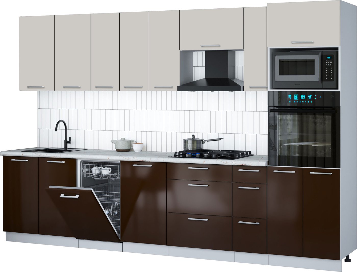 

Готовая кухня Интерлиния Мила Gloss 3.2-ПМ3 (шоколад глянец/кашемир/серый каспий)