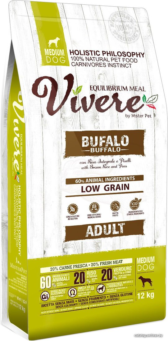 Сухой корм для собак Vivere Medium Adult Buffalo (для взрослых средних пород с буйволом) 12 кг