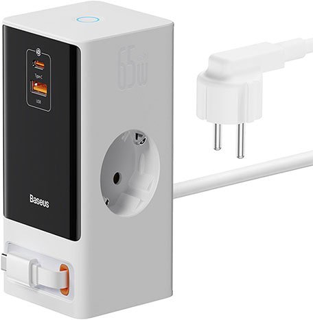 

Сетевое зарядное Baseus PowerCombo Digital PowerStrip 2AC+1U+1C+Retractable-C 65W PSLR000602 (белый)