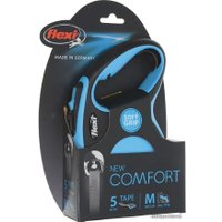 Поводок-рулетка Flexi New Comfort M Tape 5 м (голубой/черный)