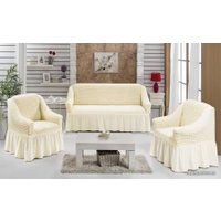 Комплект чехлов для дивана и кресла Karna 3-местный диван + 2 кресла с юбкой (крем)