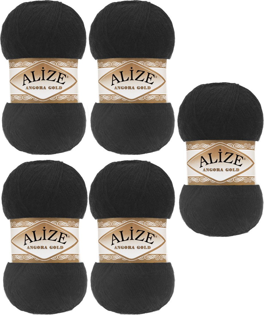 

Набор пряжи для вязания Alize Angora Gold 60 (550 м, черный, 5 мотков)