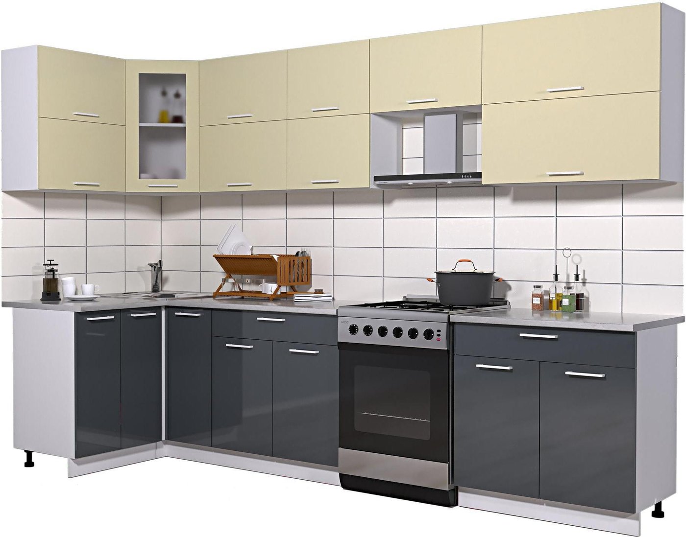 

Готовая кухня Интерлиния Мила Gloss 60-12x31 (ваниль/асфальт глянец)