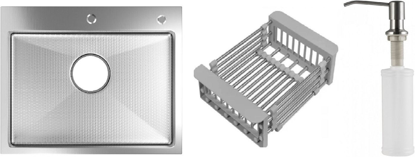 Кухонная мойка Schtoff Best Decor Silver 6050 + коландер KR-1 GREY + дозатор SD-1 SILVER