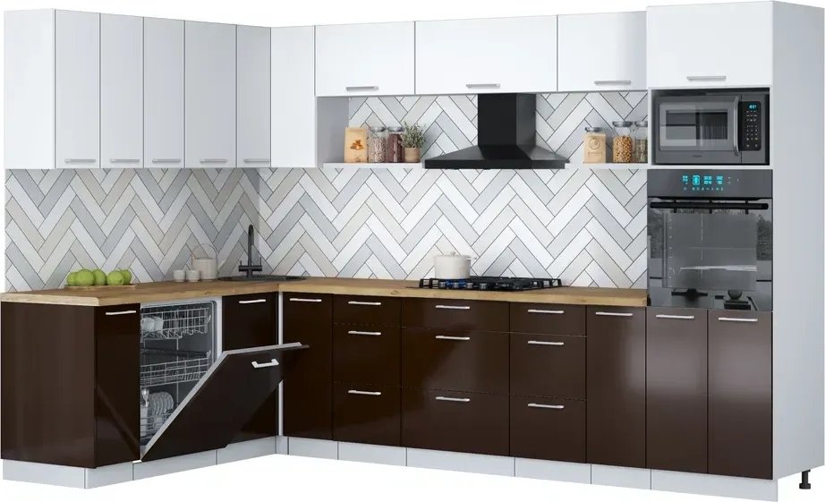 

Готовая кухня Интерлиния Мила Gloss 1.896х3.18 (шоколад глянец/белый/дуб бунратти)