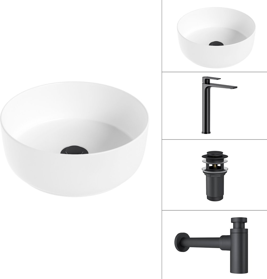 Умывальник Lauter 21499-31 + Reef 21CK8678BS + сифон 21635B + дон.клапан 21190B (черный матовый)