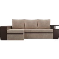 Угловой диван Лига диванов Майами 103015 (левый, велюр/экокожа, бежевый/коричневый)