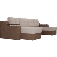 П-образный диван Лига диванов Сенатор 28924 (рогожка, бежевый/коричневый)