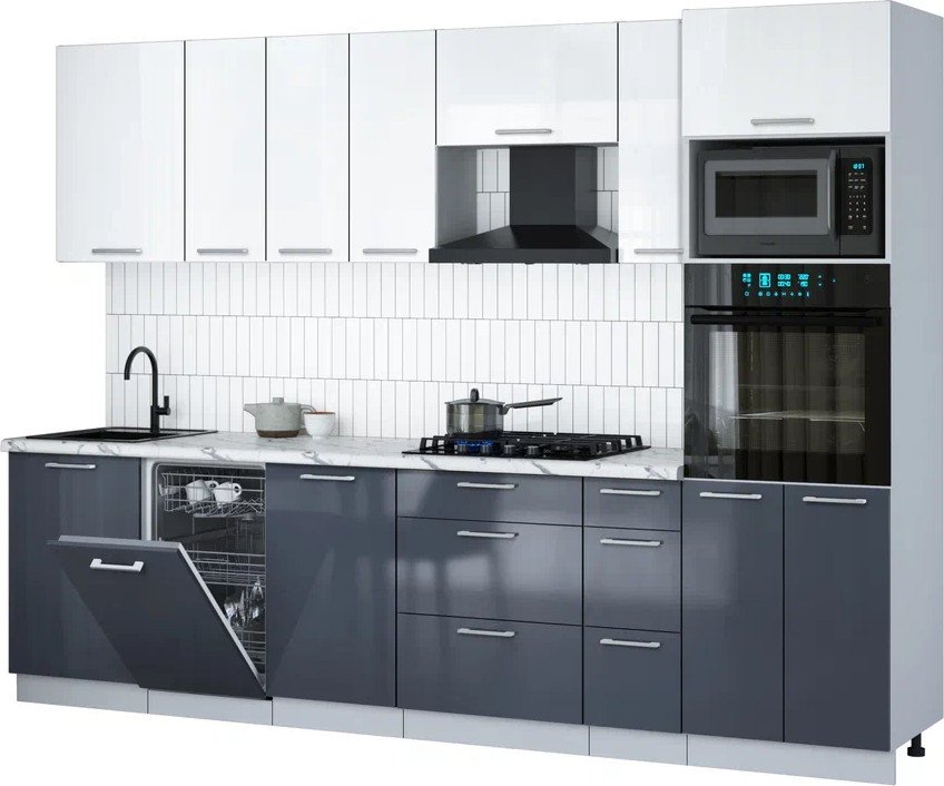 

Готовая кухня Интерлиния Мила Gloss 2.9-ПМ3 (асфальт глянец/белый глянец/белый гранит)