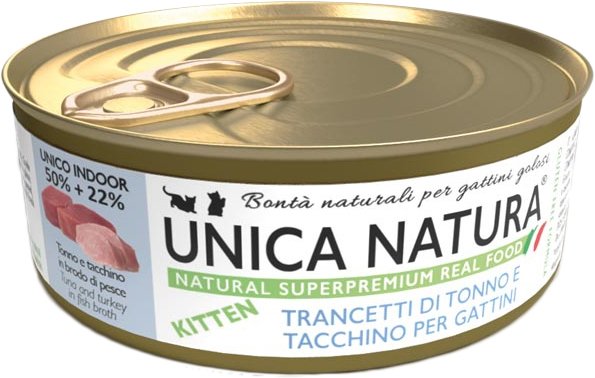 

Консервированный корм для кошек Unica Natura Unico Indoor Kitten с тунцом и индейкой 70 г