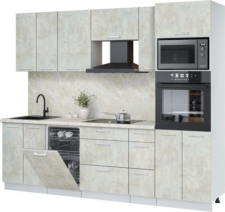 

Готовая кухня Интерлиния Мила Лайт 2.55-ПМ3 (бетон лайт/бетон лайт/опал светлый)