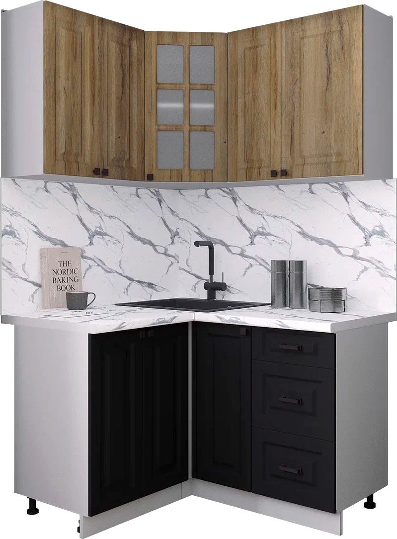 

Готовая кухня Интерлиния Мила Деко 1.2x1.3 (черный/дуб вотан/белый гранит)