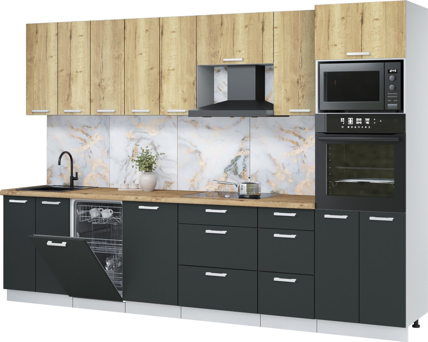 

Готовая кухня Интерлиния Мила Лайт 3.1-ПМ3 (дуб золотой/антрацит/дуб бунратти)