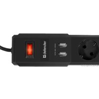 Сетевой фильтр Defender 5 розеток, 1.8 м, черный (DFS 451)