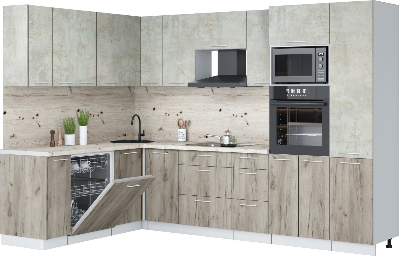 

Готовая кухня Интерлиния Мила Лайт 1.896х2.98 (бетон лайт/дуб серый/бискайская сосна)