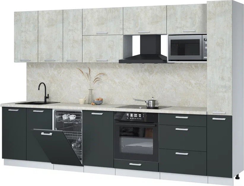 

Готовая кухня Интерлиния Мила Лайт 3.2-ПМ4 (бетон лайт/антрацит/опал светлый)